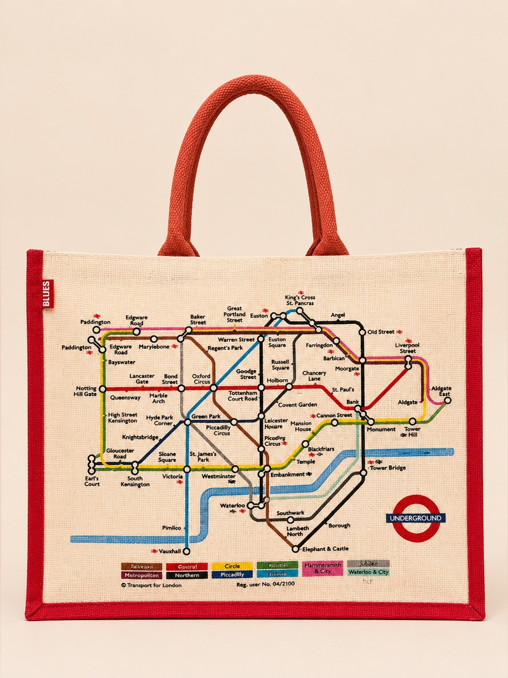 London Underground Map Jute Tote Bag Travel Market Shopper 17”x14”x4”